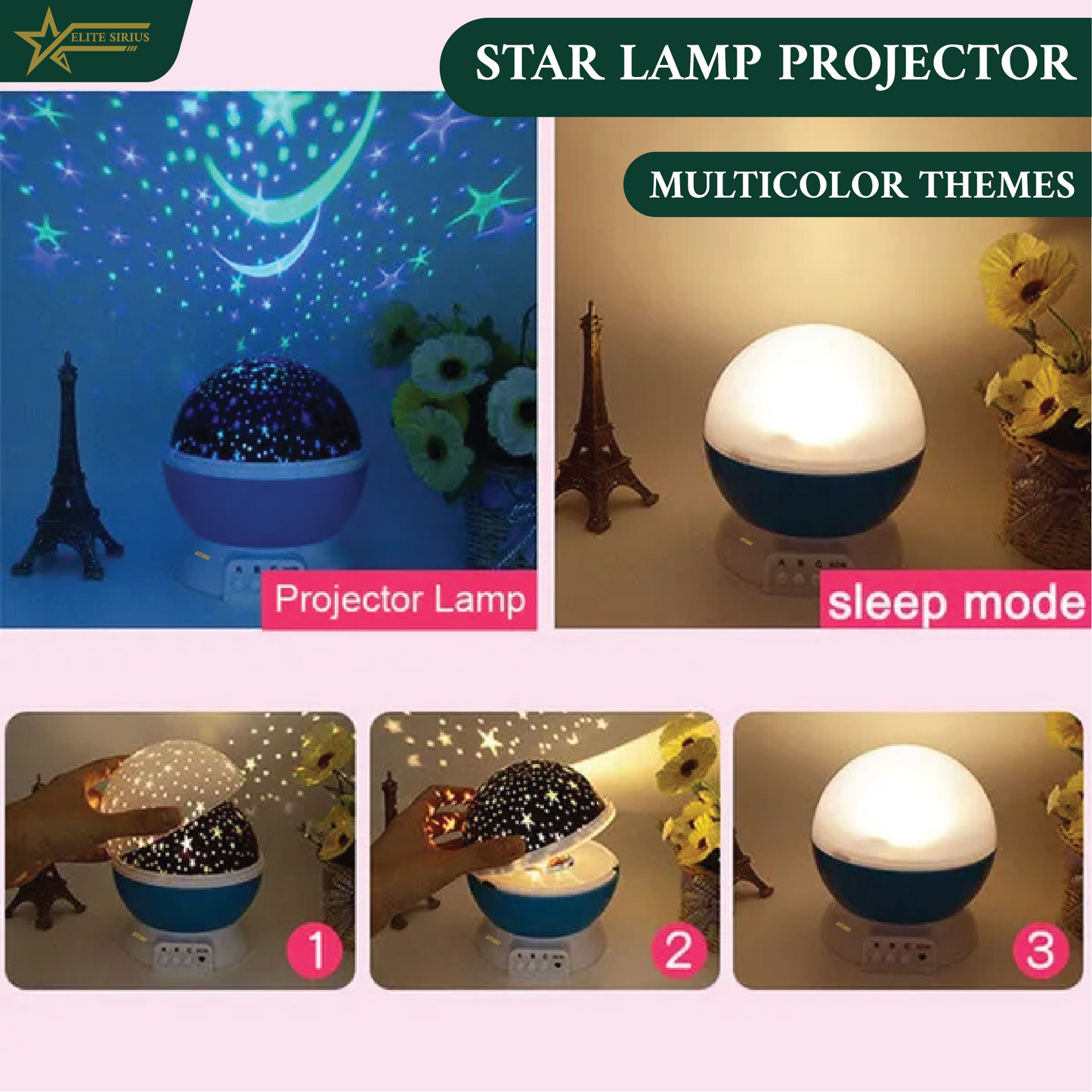 Star Lamp Projector – 360° Rotating Starry Night Light