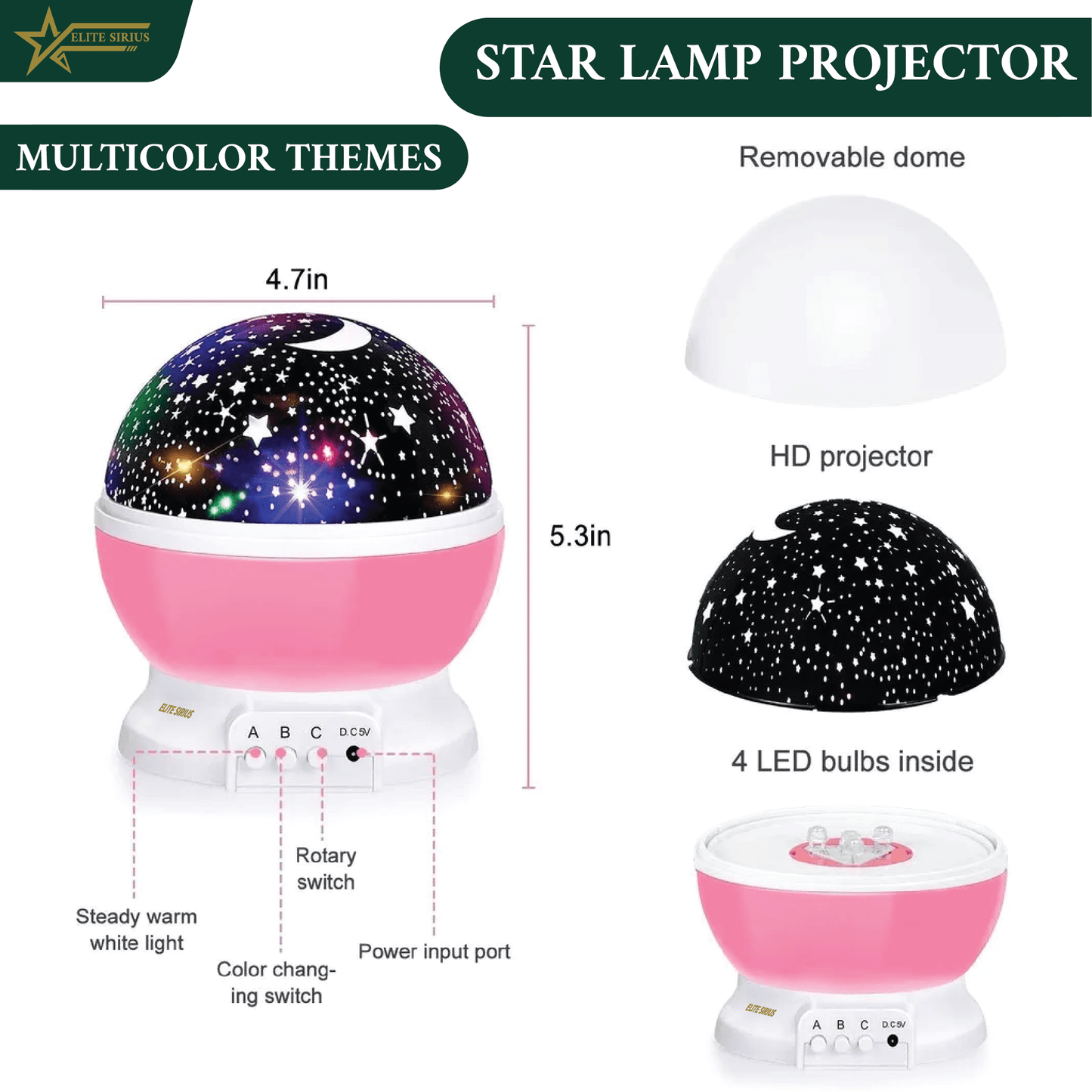 Star Lamp Projector – 360° Rotating Starry Night Light