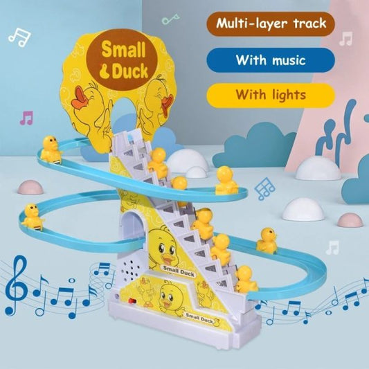Duck Slide Toy Set, Funny Automatic Stair-climbing Ducklings Cartoon Race Track Set Little Lovely Duck Slide Toy Escalator Toy With Lights And Music (3 Sliding Ducks)
